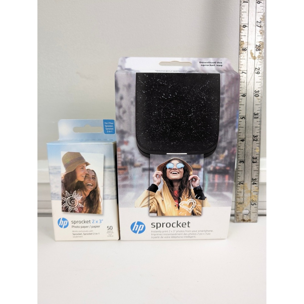 HP Sprocket Portable Photo Printer Luna Pearl Black with 50 Sheets Photo Paper